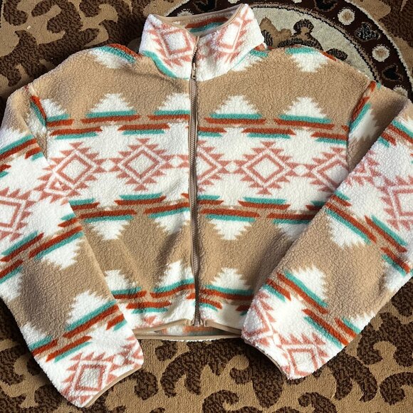 Cropped Aztec Pattern Fleece/Sherpa Sweater - Picture 1 of 3